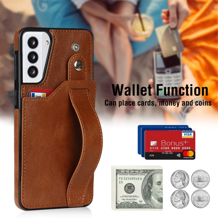 For Samsung Galaxy S21 5G Crazy Horse Texture Shockproof TPU + PU Leather Case with Card Slot & Wrist Strap Holder(Brown) - Galaxy S21 5G Cases by buy2fix | Online Shopping UK | buy2fix