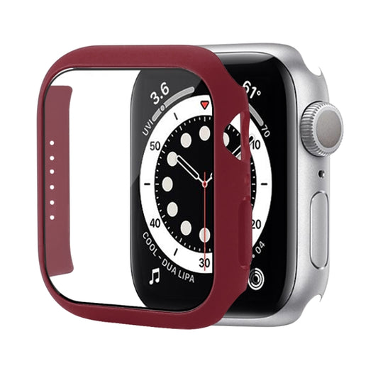Shockproof PC Protective Case with Tempered Glass Film For Apple Watch Series 8 / 7 41mm(Wine Red) - Watch Cases by buy2fix | Online Shopping UK | buy2fix