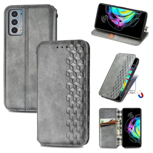 For Motorola Edge 20 Cubic Grid Pressed Horizontal Flip Magnetic PU Leather Case with Holder & Card Slots & Wallet(Grey) - Motorola Cases by buy2fix | Online Shopping UK | buy2fix