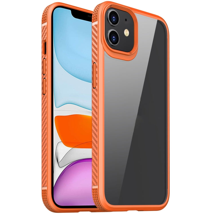 For iPhone 11 MG Series Carbon Fiber TPU + Clear PC Four-corner Airbag Shockproof Case (Orange) - iPhone 11 Cases by buy2fix | Online Shopping UK | buy2fix