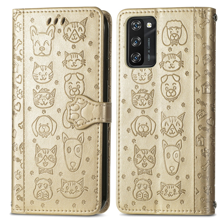 For Blackview A100 Lovely Cat and Dog Embossing Pattern Horizontal Flip Leather Case , with Holder & Card Slots & Wallet & Cartoon Clasp & Lanyard(Gold) - More Brand by buy2fix | Online Shopping UK | buy2fix