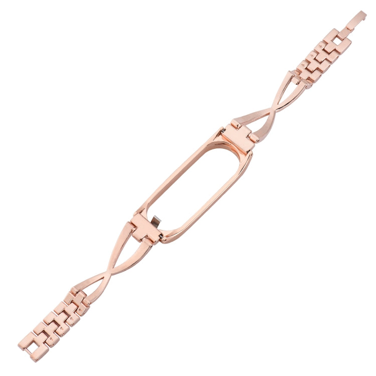 For Xiaomi Mi Band 6 / 5 X-shaped Diamond Alloy Watch Band(Rose Gold) - Watch Bands by buy2fix | Online Shopping UK | buy2fix