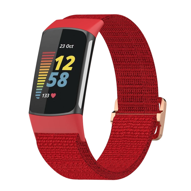 For Fitbit Charge 5 Elastic Nylon Braid Watch Band(Red) - Watch Bands by buy2fix | Online Shopping UK | buy2fix