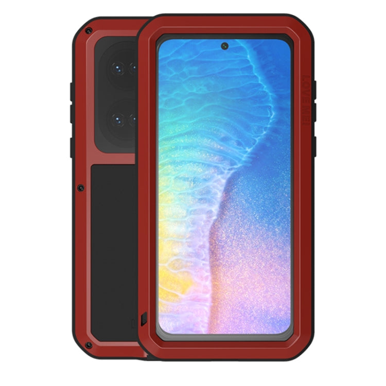 For Huawei P50 LOVE MEI Metal Shockproof Waterproof Dustproof Protective Phone Case with Glass(Red) - Huawei Cases by LOVE MEI | Online Shopping UK | buy2fix