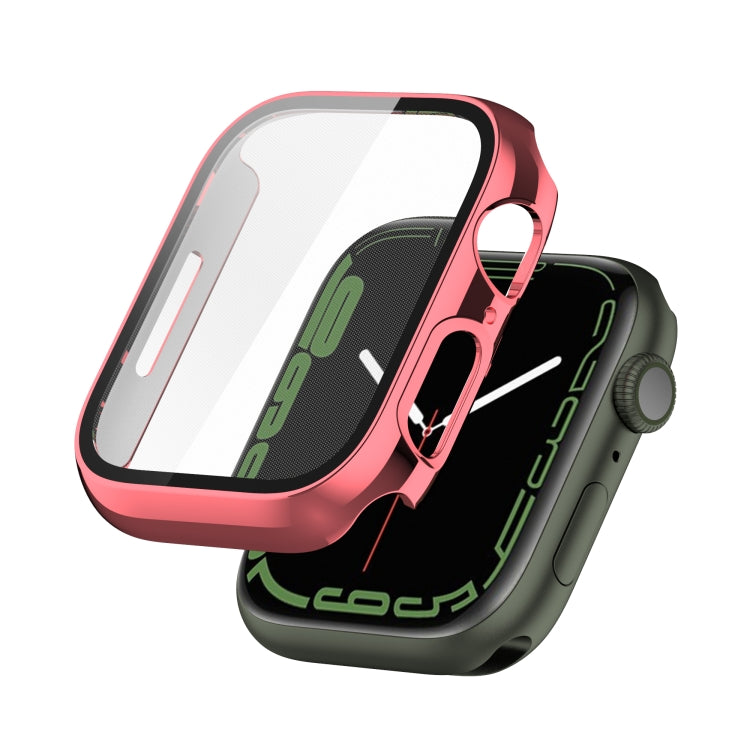 Electroplating Shockproof PC Protective Case with Tempered Glass Film For Apple Watch Series 9 / 8 / 7 45mm(Rose Gold) - Watch Cases by buy2fix | Online Shopping UK | buy2fix