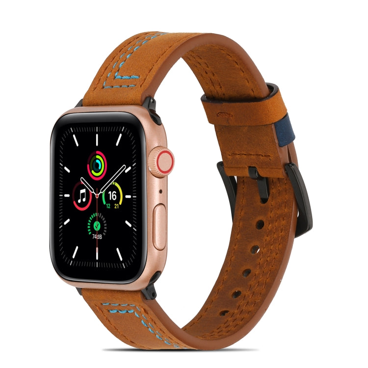 Sewing Matte Leather Watch Band for Apple Watch Ultra 49mm&Watch Ultra 2 49mm / Series 9&8&7 45mm / SE 3&SE 2&6&SE&5&4 44mm / 3&2&1 42mm(Brown) - Watch Bands by buy2fix | Online Shopping UK | buy2fix