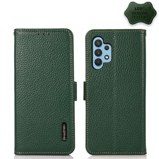 For Samsung Galaxy A32 4G KHAZNEH Side-Magnetic Litchi Genuine Leather RFID Phone Case(Green) - Galaxy Phone Cases by buy2fix | Online Shopping UK | buy2fix