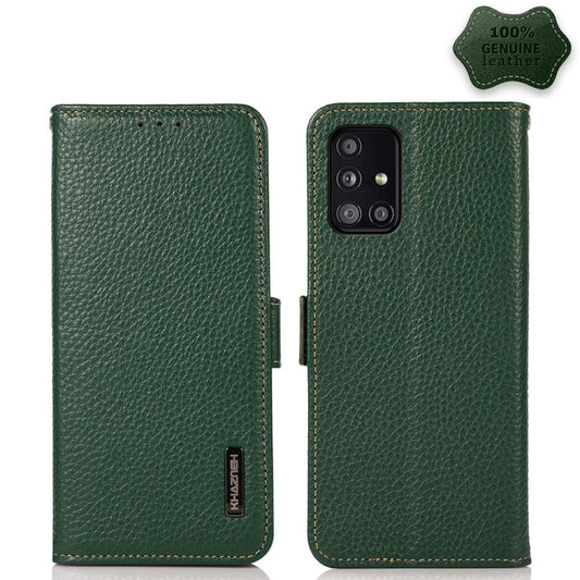 For Samsung Galaxy A51 5G KHAZNEH Side-Magnetic Litchi Genuine Leather RFID Phone Case(Green) - Galaxy Phone Cases by buy2fix | Online Shopping UK | buy2fix