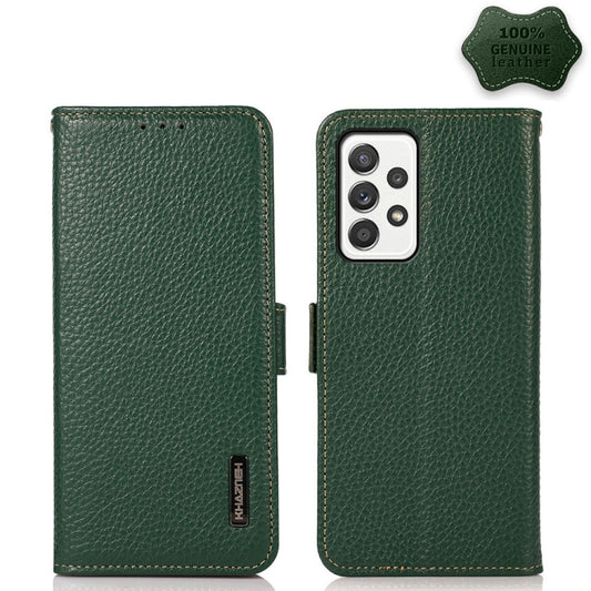 For Samsung Galaxy A72 5G KHAZNEH Side-Magnetic Litchi Genuine Leather RFID Phone Case(Green) - Galaxy Phone Cases by buy2fix | Online Shopping UK | buy2fix