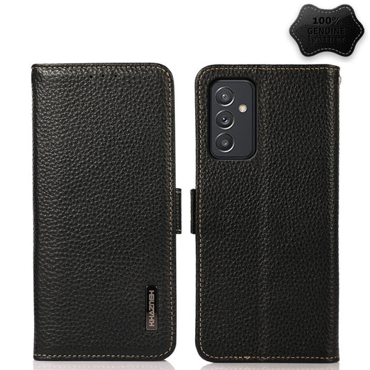 For Samsung Galaxy A82 5G KHAZNEH Side-Magnetic Litchi Genuine Leather RFID Phone Case(Black) - Galaxy Phone Cases by buy2fix | Online Shopping UK | buy2fix