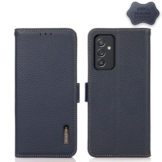 For Samsung Galaxy A82 5G KHAZNEH Side-Magnetic Litchi Genuine Leather RFID Phone Case(Blue) - Galaxy Phone Cases by buy2fix | Online Shopping UK | buy2fix