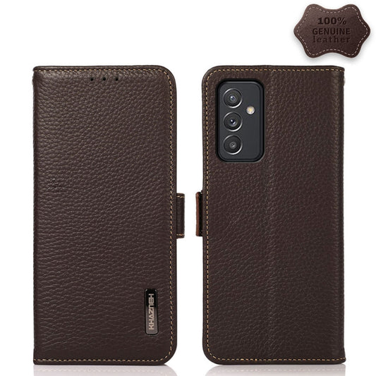 For Samsung Galaxy A82 5G KHAZNEH Side-Magnetic Litchi Genuine Leather RFID Phone Case(Brown) - Galaxy Phone Cases by buy2fix | Online Shopping UK | buy2fix