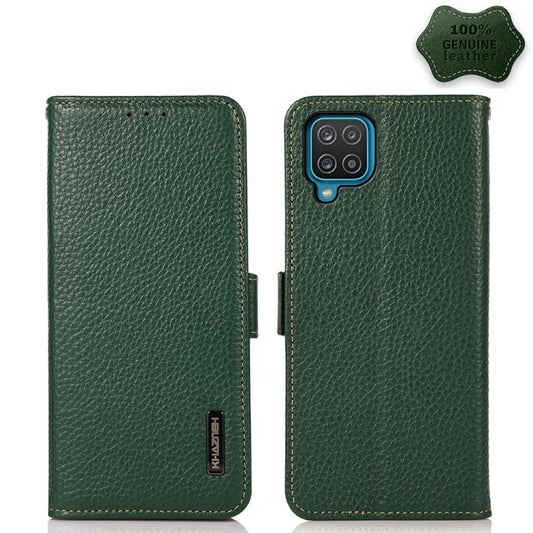 For Samsung Galaxy M32 KHAZNEH Side-Magnetic Litchi Genuine Leather RFID Phone Case(Green) - Galaxy Phone Cases by buy2fix | Online Shopping UK | buy2fix