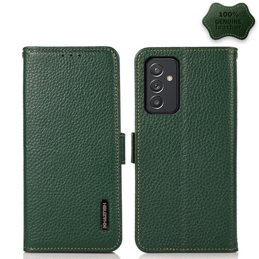 For Samsung Galaxy M52 5G KHAZNEH Side-Magnetic Litchi Genuine Leather RFID Phone Case(Green) - Galaxy Phone Cases by buy2fix | Online Shopping UK | buy2fix