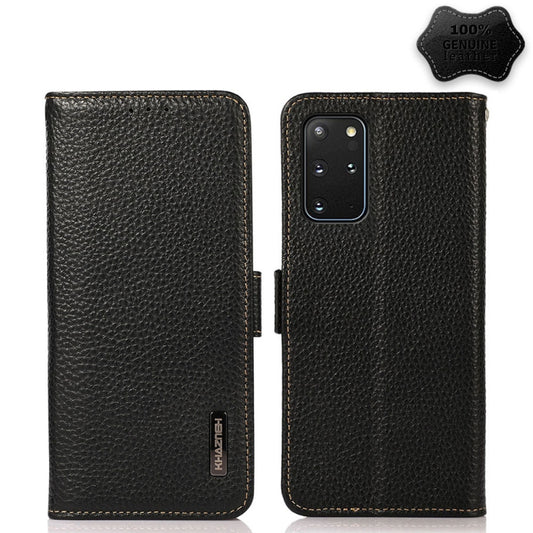 For Samsung Galaxy S20+ KHAZNEH Side-Magnetic Litchi Genuine Leather RFID Phone Case(Black) - Galaxy Phone Cases by buy2fix | Online Shopping UK | buy2fix