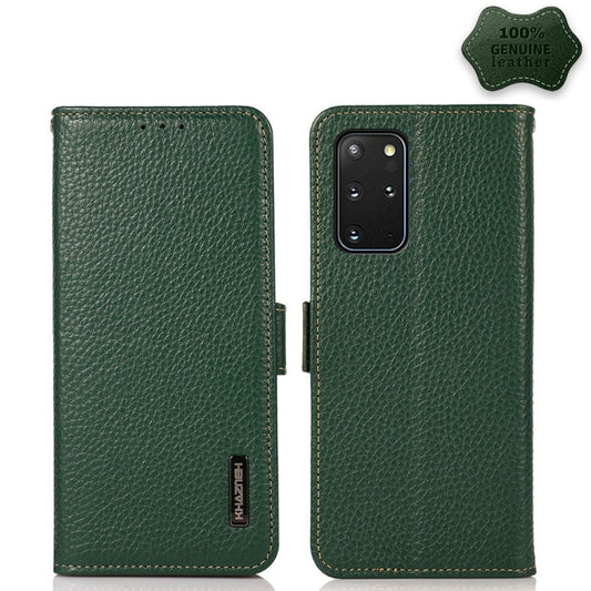 For Samsung Galaxy S20+ KHAZNEH Side-Magnetic Litchi Genuine Leather RFID Phone Case(Green) - Galaxy Phone Cases by buy2fix | Online Shopping UK | buy2fix