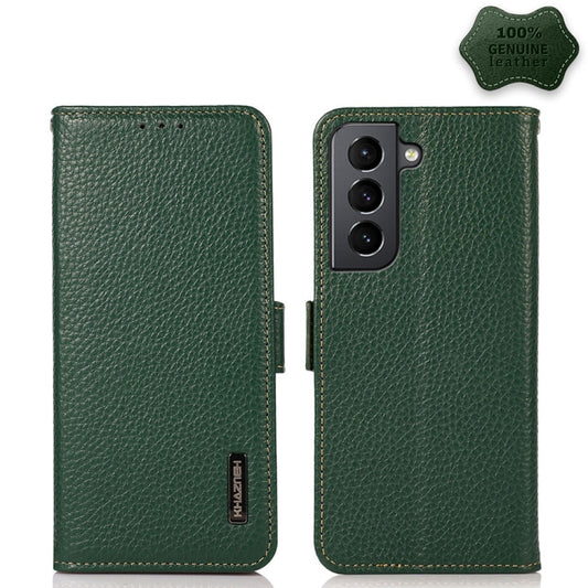 For Samsung Galaxy S21+ 5G KHAZNEH Side-Magnetic Litchi Genuine Leather RFID Phone Case(Green) - Galaxy S21+ 5G Cases by buy2fix | Online Shopping UK | buy2fix