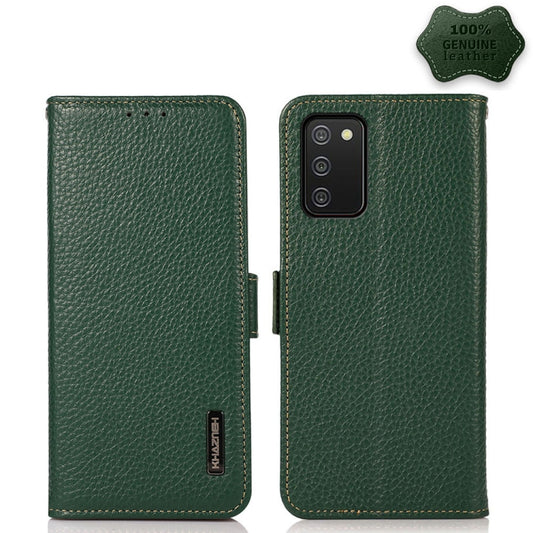 For Samsung Galaxy A03s 164mm Version KHAZNEH Side-Magnetic Litchi Genuine Leather RFID Phone Case(Green) - Galaxy Phone Cases by buy2fix | Online Shopping UK | buy2fix