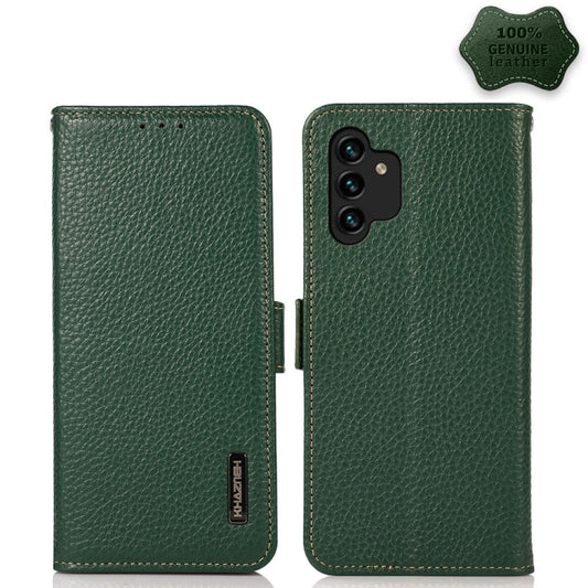 For Samsung Galaxy A13 4G KHAZNEH Side-Magnetic Litchi Genuine Leather RFID Phone Case(Green) - Galaxy Phone Cases by buy2fix | Online Shopping UK | buy2fix