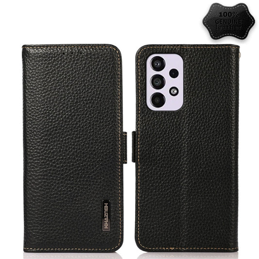 For Samsung Galaxy A33 5G KHAZNEH Side-Magnetic Litchi Genuine Leather RFID Phone Case(Black) - Galaxy Phone Cases by buy2fix | Online Shopping UK | buy2fix