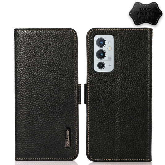 For OnePlus 9RT 5G KHAZNEH Side-Magnetic Litchi Genuine Leather RFID Phone Case(Black) - OnePlus Cases by buy2fix | Online Shopping UK | buy2fix