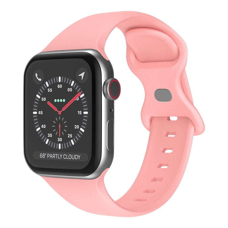 Butterfly Buckle Silicone Watch Band, Size: L For Apple Watch Ultra 49mm&Watch Ultra 2 49mm / Series 9&8&7 45mm / SE 3&SE 2&6&SE&5&4 44mm / 3&2&1 42mm(Light Pink) - Watch Bands by buy2fix | Online Shopping UK | buy2fix