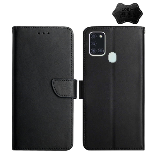 For Samsung Galaxy A21s Genuine Leather Fingerprint-proof Horizontal Flip Phone Case(Black) - Galaxy Phone Cases by buy2fix | Online Shopping UK | buy2fix