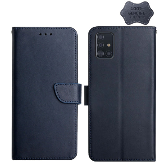 For Samsung Galaxy A71 5G Genuine Leather Fingerprint-proof Horizontal Flip Phone Case(Blue) - Galaxy Phone Cases by buy2fix | Online Shopping UK | buy2fix