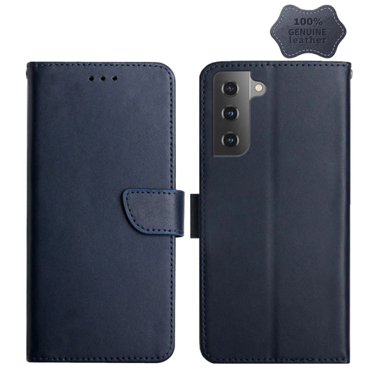 For Samsung Galaxy S22 5G Genuine Leather Fingerprint-proof Horizontal Flip Phone Case(Blue) - Galaxy S22 5G Cases by buy2fix | Online Shopping UK | buy2fix