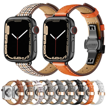 Slimming Butterfly Buckle Watch Band For Apple Watch Series 9&8&7 41mm / SE 3&SE 2&6&SE&5&4 40mm / 3&2&1 38mm(Houndstooth Black Rose Gold) - Watch Bands by buy2fix | Online Shopping UK | buy2fix