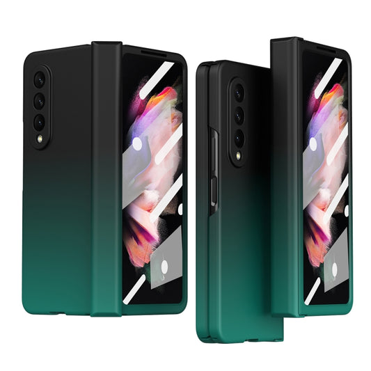 For Samsung Galaxy Z Fold3 5G Gradient Color Hinge Flip Phone Case With Film(Black Green) - Galaxy Phone Cases by buy2fix | Online Shopping UK | buy2fix