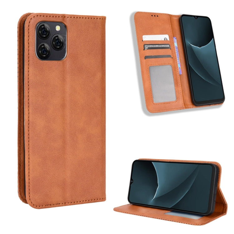 For Blackview A95 Magnetic Buckle Retro Texture Leather Phone Case(Brown) - More Brand by buy2fix | Online Shopping UK | buy2fix