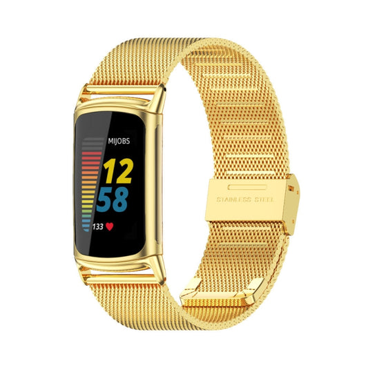 For Fitbit Charge5 Mijobs Milan Buckle Stainless Steel Metal Watch Band(Gold) - Watch Bands by MIJOBS | Online Shopping UK | buy2fix