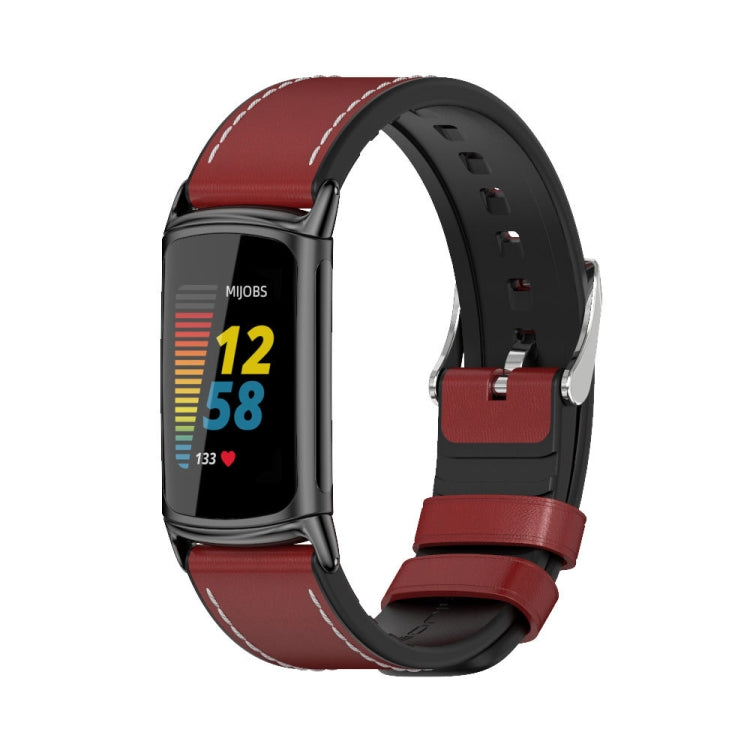 For Fitbit Charge5 Mijobs TPU + Leather Watch Band(Red+Black) - Watch Bands by MIJOBS | Online Shopping UK | buy2fix