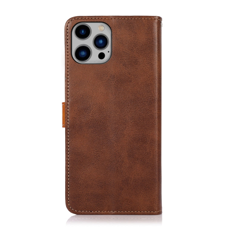 KHAZNEH Dual-color Cowhide Texture Flip Leather Phone Case For iPhone 16 Pro(Brown) - iPhone 16 Pro Cases by buy2fix | Online Shopping UK | buy2fix