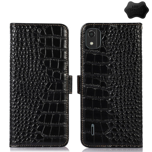 For Nokia C2 2nd Edition Crocodile Top Layer Cowhide Leather Phone Case(Black) - Nokia Cases by buy2fix | Online Shopping UK | buy2fix