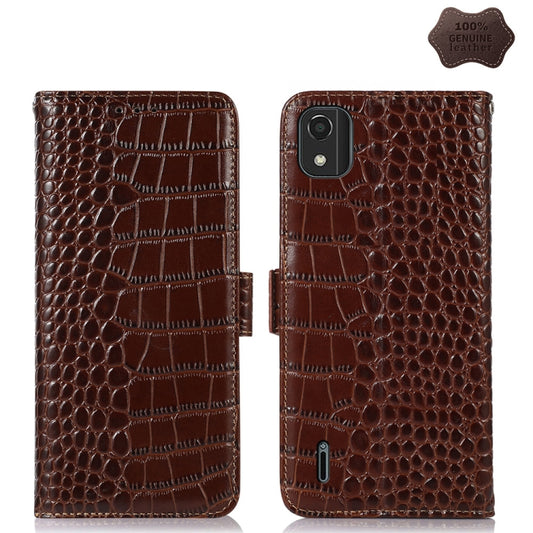 For Nokia C2 2nd Edition Crocodile Top Layer Cowhide Leather Phone Case(Brown) - Nokia Cases by buy2fix | Online Shopping UK | buy2fix