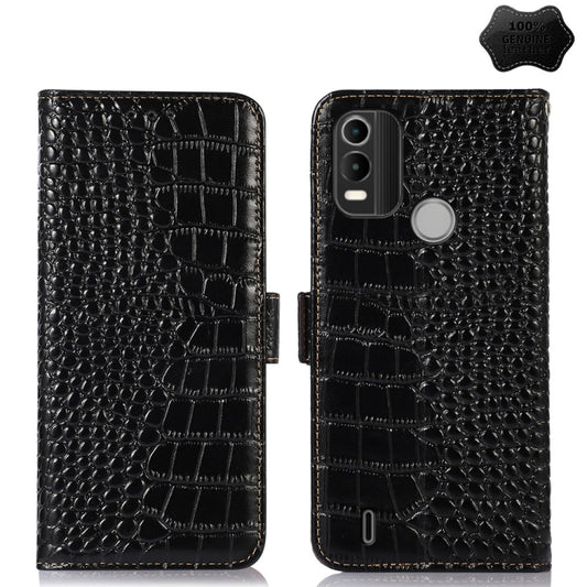 For Nokia C21 Plus Crocodile Top Layer Cowhide Leather Phone Case(Black) - Nokia Cases by buy2fix | Online Shopping UK | buy2fix