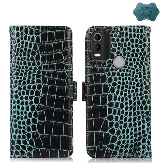 For Nokia C21 Plus Crocodile Top Layer Cowhide Leather Phone Case(Green) - Nokia Cases by buy2fix | Online Shopping UK | buy2fix