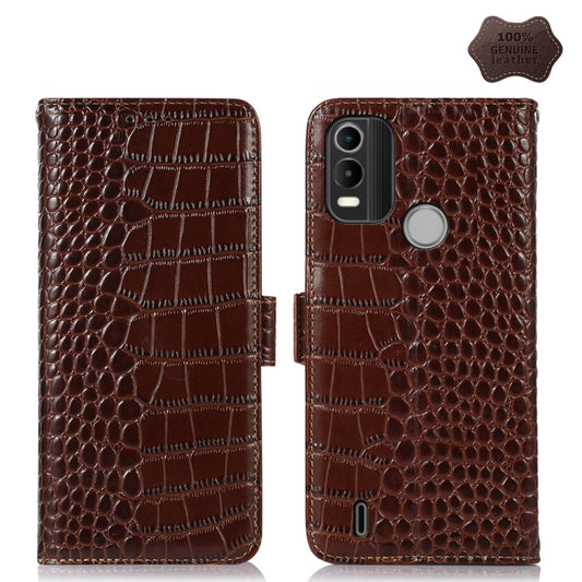 For Nokia C21 Plus Crocodile Top Layer Cowhide Leather Phone Case(Brown) - Nokia Cases by buy2fix | Online Shopping UK | buy2fix