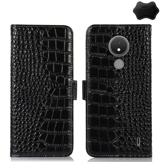 For Nokia C21 Crocodile Top Layer Cowhide Leather Phone Case(Black) - Nokia Cases by buy2fix | Online Shopping UK | buy2fix