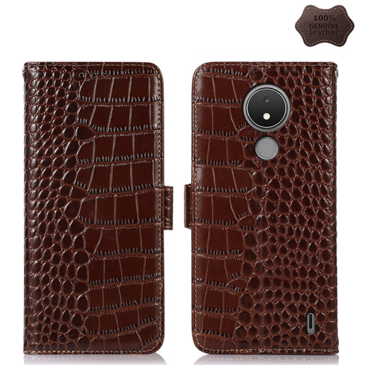 For Nokia C21 Crocodile Top Layer Cowhide Leather Phone Case(Brown) - Nokia Cases by buy2fix | Online Shopping UK | buy2fix