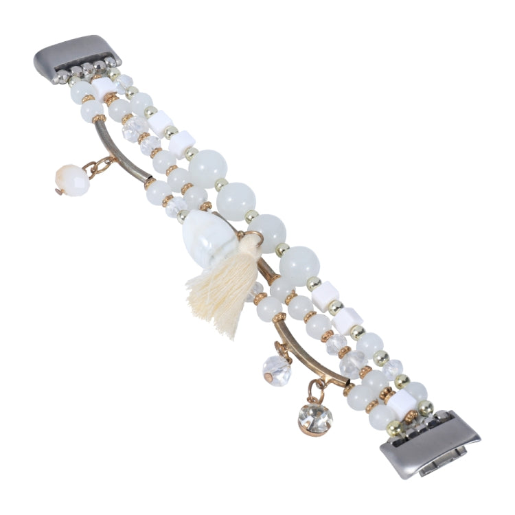 For Fitbit Charge 5 Round Bead Chain Watch Band(White) - Watch Bands by buy2fix | Online Shopping UK | buy2fix