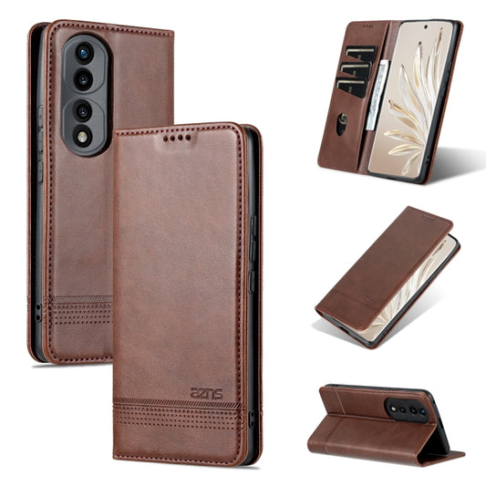 For Honor 70 Pro AZNS Magnetic Calf Texture Flip Leather Phone Case(Dark Brown) - Honor Cases by AZNS | Online Shopping UK | buy2fix