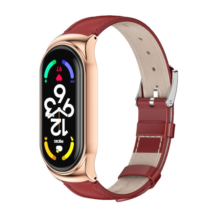 For Xiaomi Mi Band 7 / 7 NFC MIJOBS CS Metal Case Genuine Leather Top Layer Cowhide Watch Band(Red Rose Gold) - Watch Bands by MIJOBS | Online Shopping UK | buy2fix