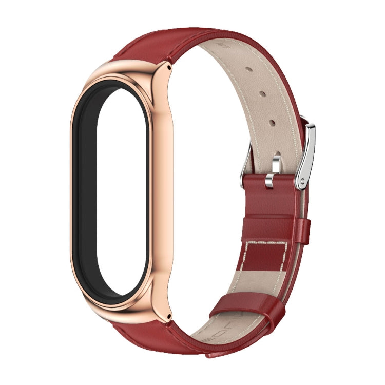 For Xiaomi Mi Band 7 / 7 NFC MIJOBS CS Metal Case Genuine Leather Top Layer Cowhide Watch Band(Red Rose Gold) - Watch Bands by MIJOBS | Online Shopping UK | buy2fix