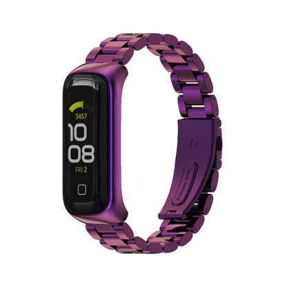 For Samsung Galaxy Fit 2 MIJOBS Three-bead Metal Stainless Steel Watch Band(Purple) - Watch Bands by MIJOBS | Online Shopping UK | buy2fix