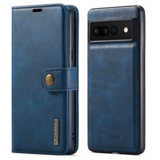 For Google Pixel 7 Pro DG.MING Crazy Horse Texture Detachable Magnetic Leather Phone Case(Blue) - Google Cases by DG.MING | Online Shopping UK | buy2fix