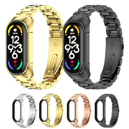 For Xiaomi Mi Band 7 / 7 NFC MIJOBS Stainless Steel Watch Band, Style:TF2 Tri-Bead(Rose Gold) - Watch Bands by MIJOBS | Online Shopping UK | buy2fix