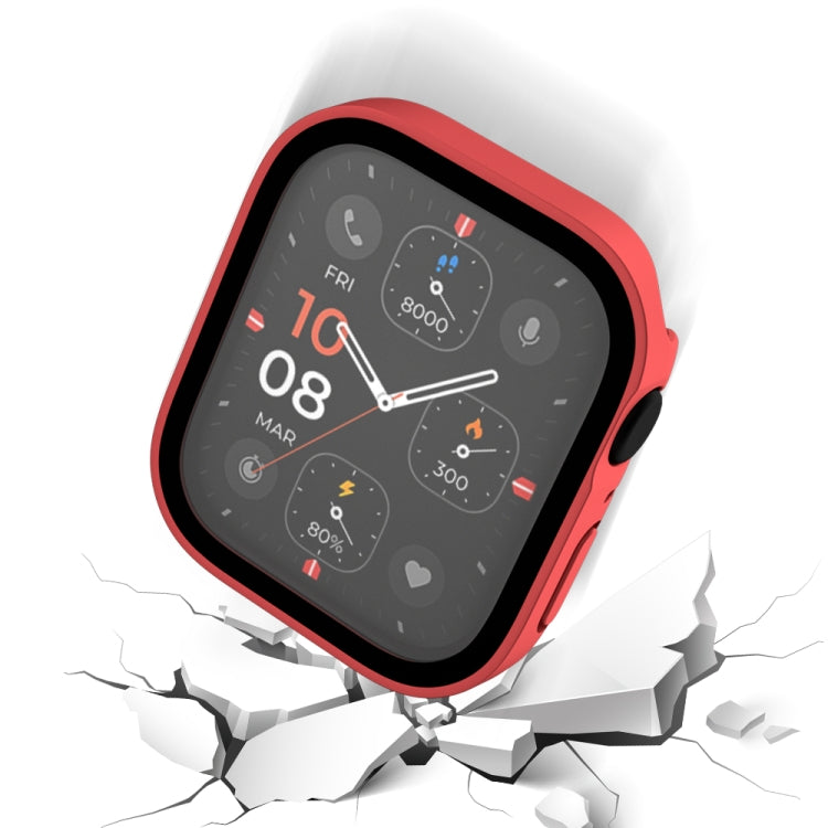 Life Waterproof Frosted 2 in 1 PC Frame + Tempered Glass Protective Case For Apple Watch Series 6 / 5 / 4 / SE 44mm(Red) - Watch Cases by buy2fix | Online Shopping UK | buy2fix